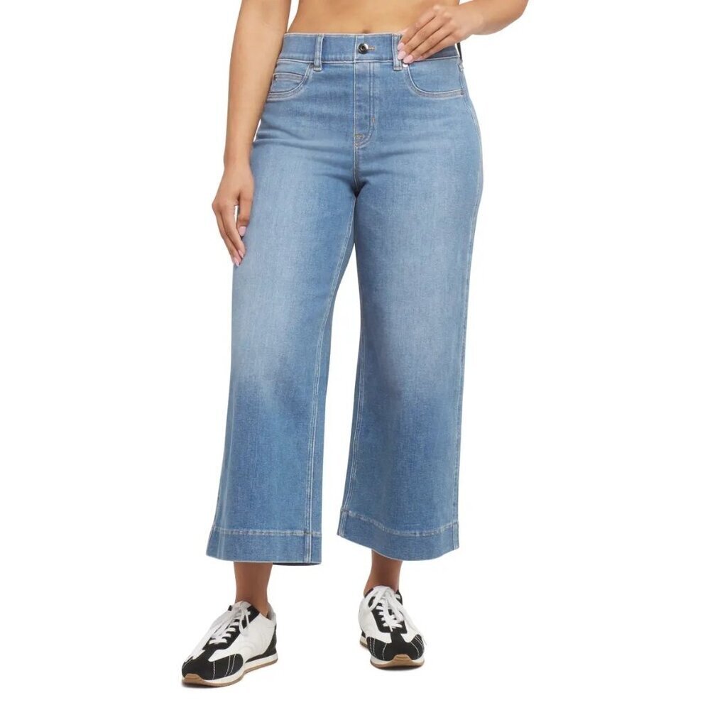 Spanx Spanxshape Everywear Stonewash Blue Pull On Cropped Wide Leg Jeans Size 2X
